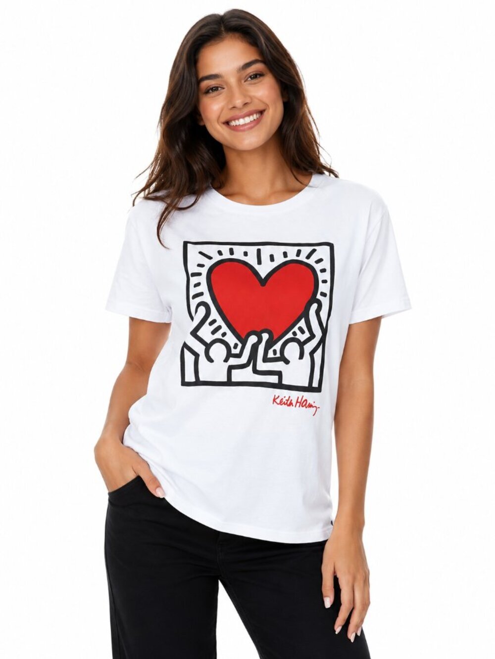 Keith Haring Womens Graphic T Shirt Heart Love Pop Art Streetwear Artist Tee